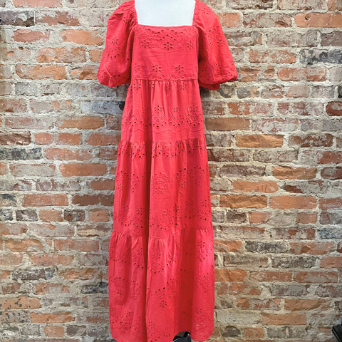 MEADOW RHODES Red Eyelet Dress