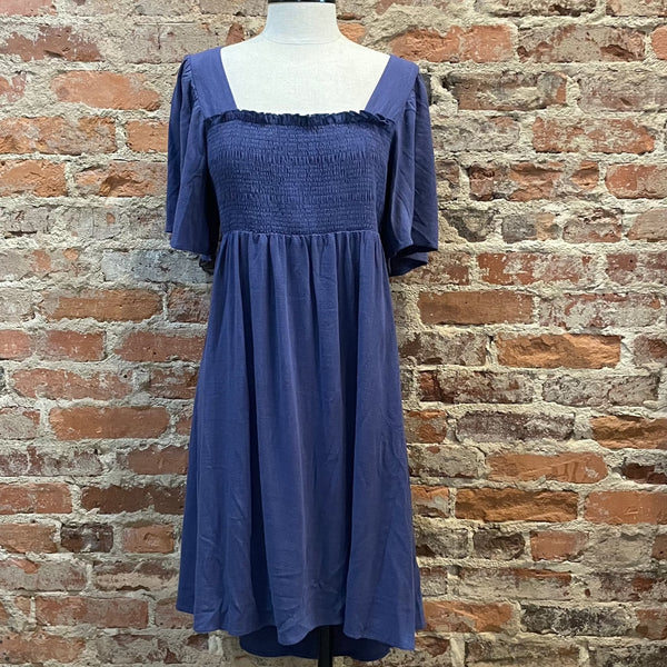 UMGEE BLUE DRESS SHORT SLEEVE WITH SMOCKING AT THE CHEST