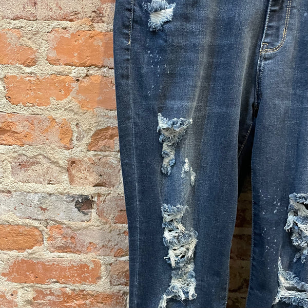 JB Dark Mid Rise Boyfriend FIT Jeans With Holes