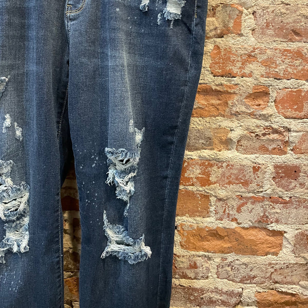 JB Dark Mid Rise Boyfriend FIT Jeans With Holes