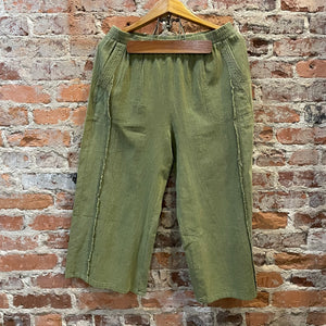 UMGEE OLIVE GREEN PANTS WITH RAW HEM DOWN THE SIDE