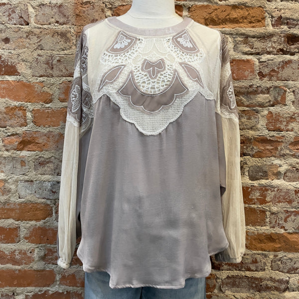 O&H Grey Embroidered Top