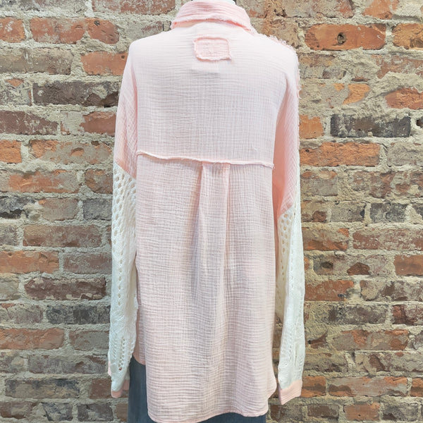 POL Crochet Sleeve Shacket - Pink