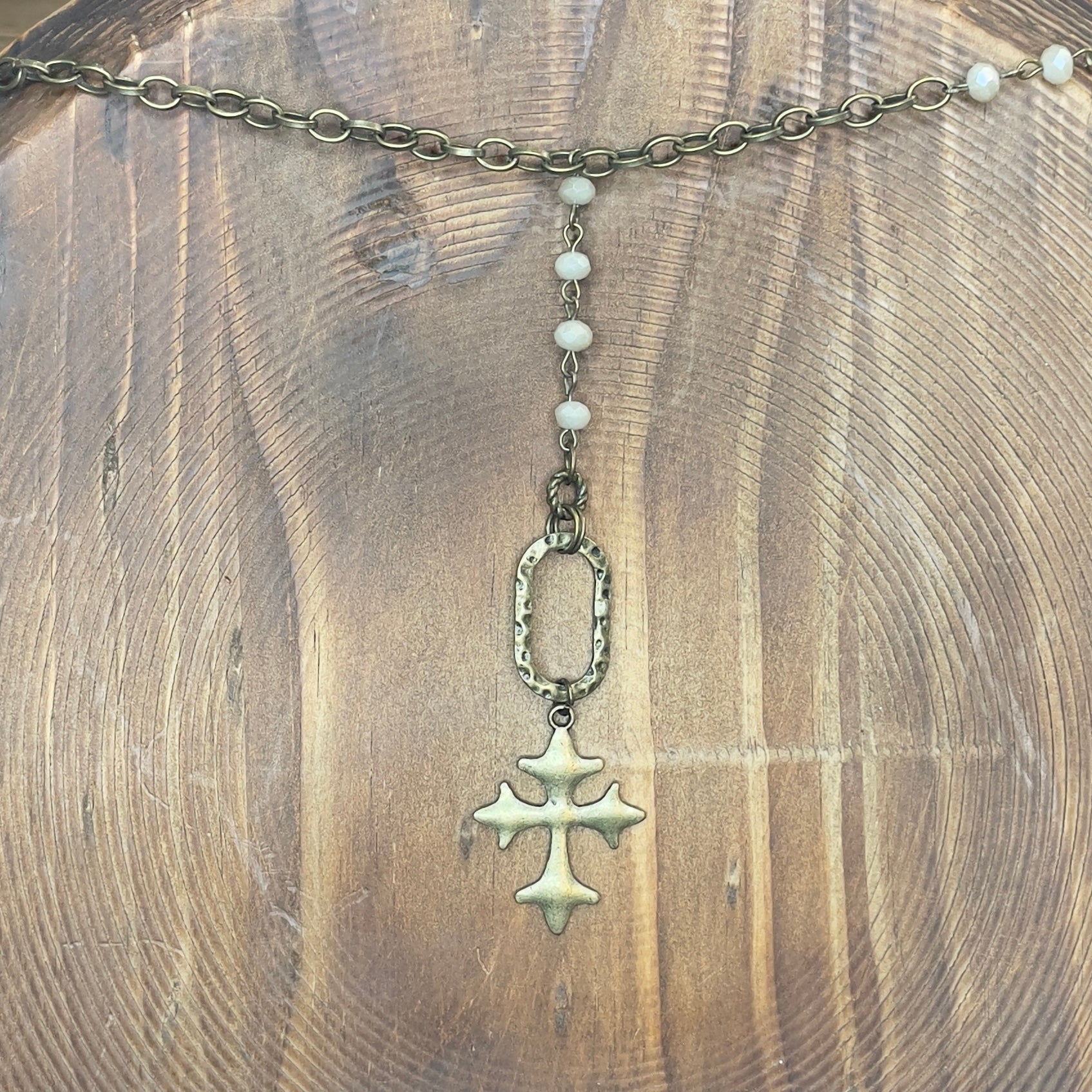 NECKLACE ANTIQUE GOLD WITH CROSS PENDANT