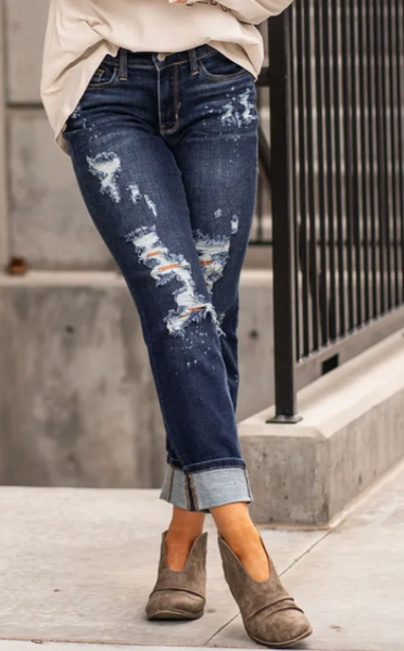 JB Dark Mid Rise Boyfriend FIT Jeans With Holes