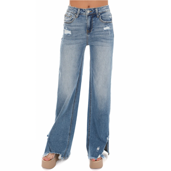 RISEN Wide Leg Slit Jeans