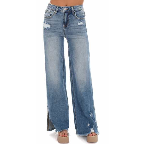 RISEN Wide Leg Slit Jeans