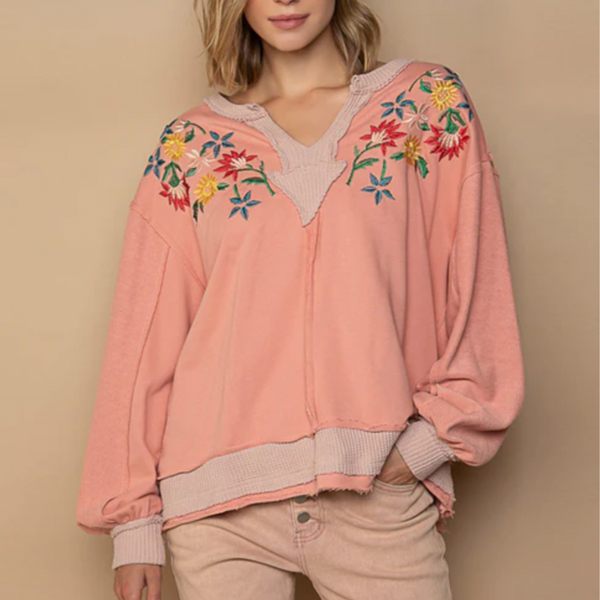 POL Embroidered Top - Tan