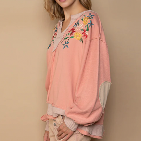 POL Embroidered Top - Tan