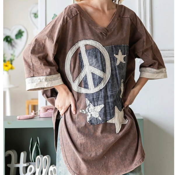 O&H Peace Sign Tunic - Brown