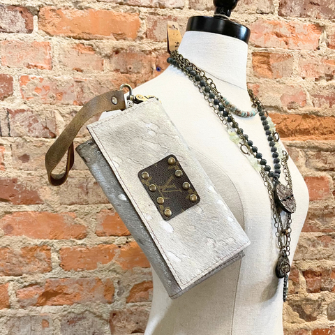 LV GRAY AND SILVER FOIL COWHIDE WRISTLET