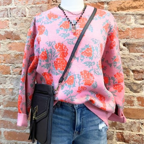 Pink & Red Floral Sweater