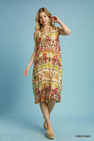 Border Print Midi Dress