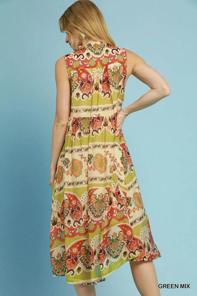 Border Print Midi Dress
