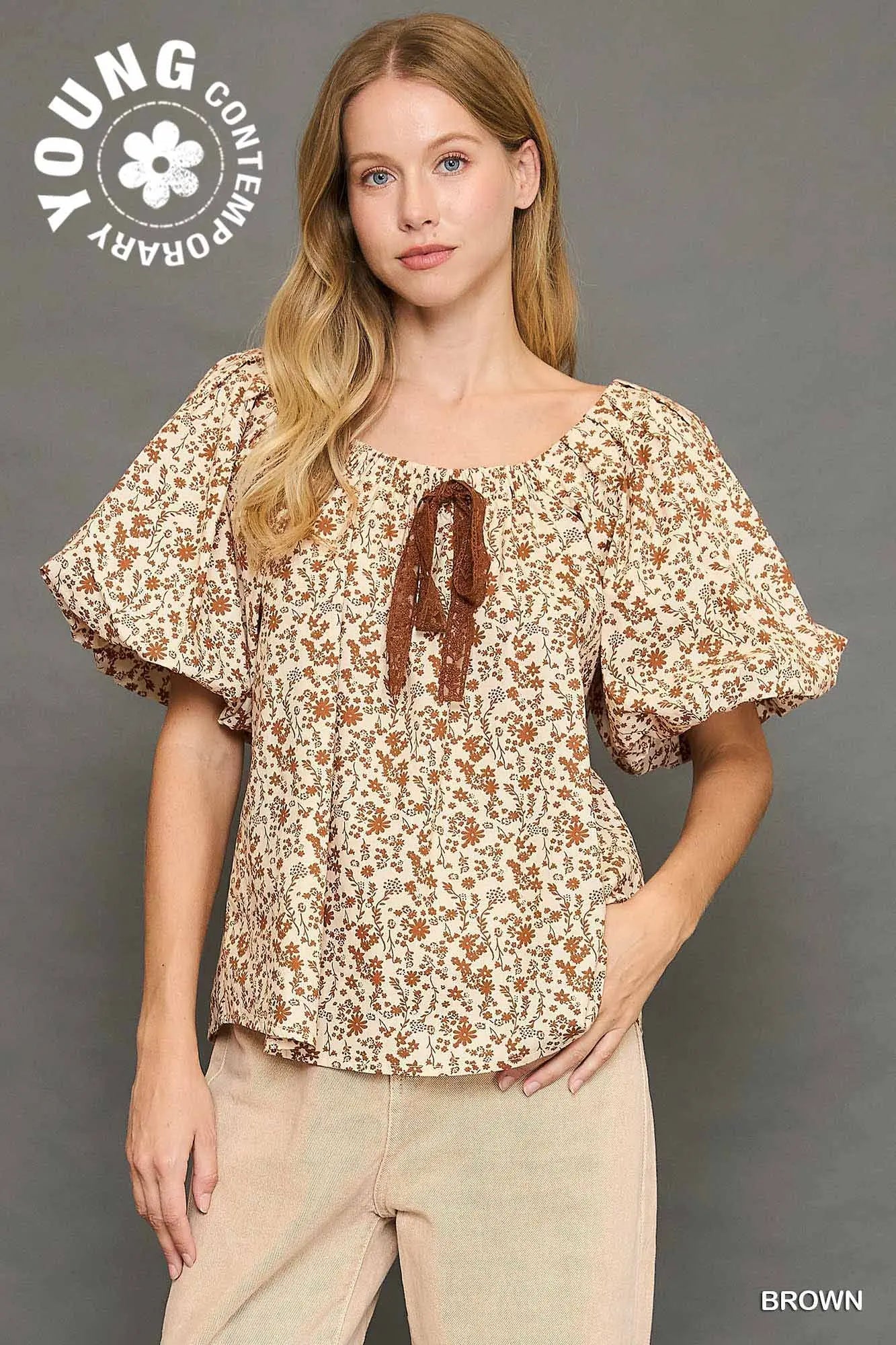 Lace Tie Brown Top