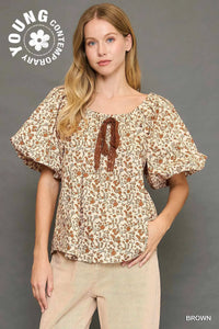 Lace Tie Brown Top