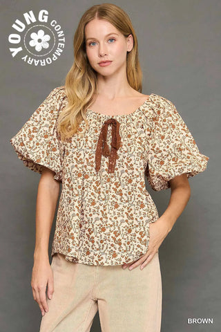 Lace Tie Brown Top