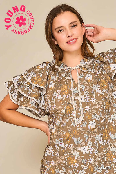 Fall Floral Ruffle Sleeve