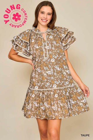Fall Floral Ruffle Sleeve